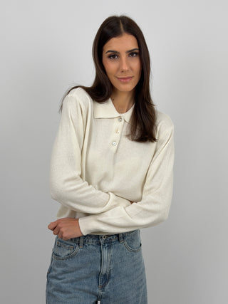 Maglione in Cashmere Crema con Colletto