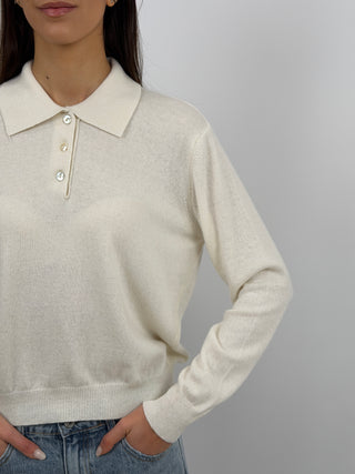Maglione in Cashmere Crema con Colletto