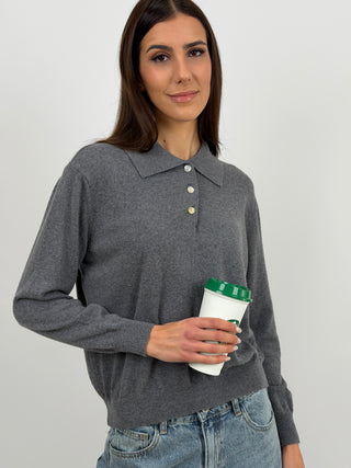 Maglione in Cashmere Grigio con Colletto