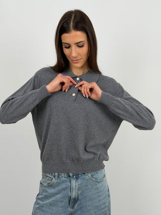 Maglione in Cashmere Grigio con Colletto