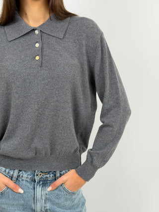 Maglione in Cashmere Grigio con Colletto