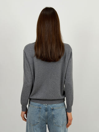 Maglione in Cashmere Grigio con Colletto