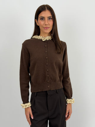 Cardigan con Bordi Arricciati Marrone