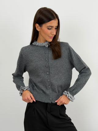 Cardigan con Bordi Arricciati Grigio