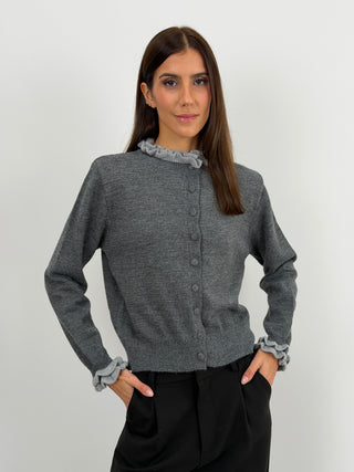 Cardigan con Bordi Arricciati Grigio