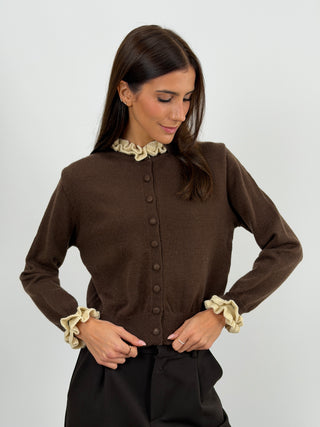 Cardigan con Bordi Arricciati Marrone