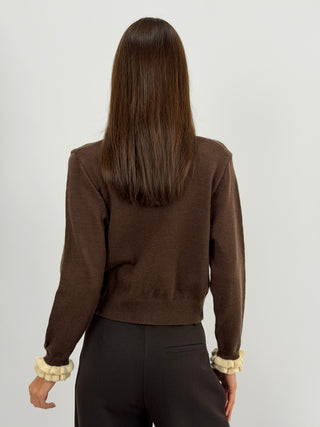 Cardigan con Bordi Arricciati Marrone