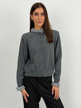 Cardigan con Bordi Arricciati Grigio