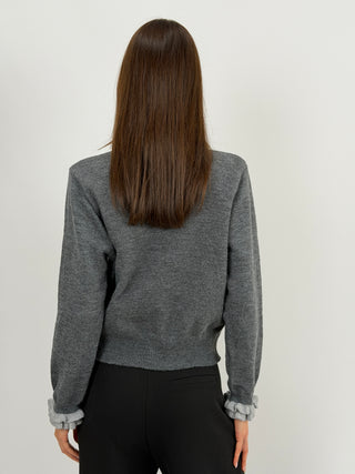 Cardigan con Bordi Arricciati Grigio