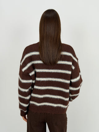 Maglione Over a Righe Marrone