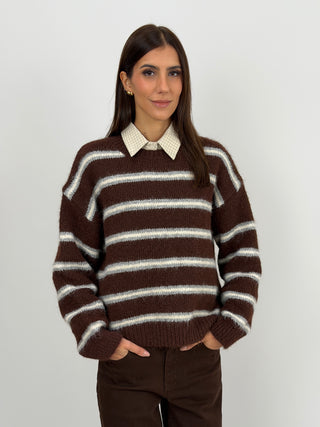 Maglione Over a Righe Marrone