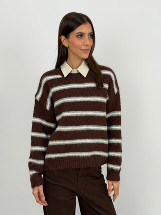 Maglione Over a Righe Marrone