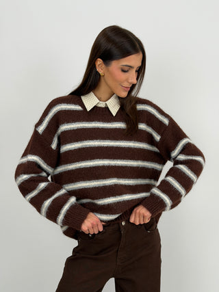Maglione Over a Righe Marrone