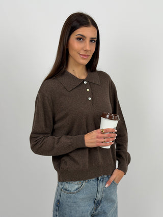 Maglione in Cashmere Marrone con Colletto