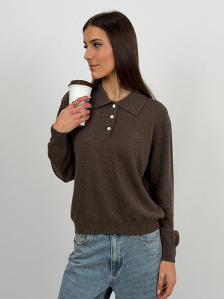 Maglione in Cashmere Marrone con Colletto