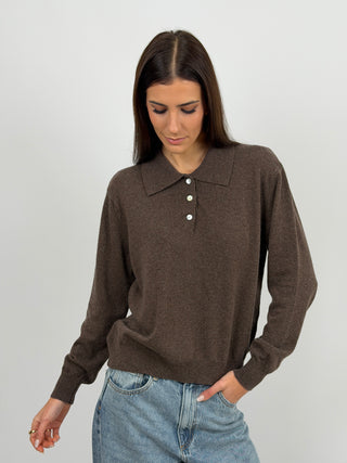 Maglione in Cashmere Marrone con Colletto