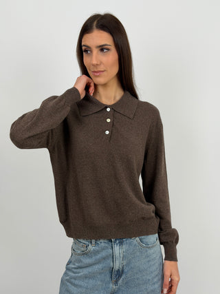 Maglione in Cashmere Marrone con Colletto