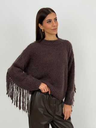 Maglione in Mohair con Frange Marrone