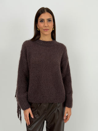 Maglione in Mohair con Frange Marrone