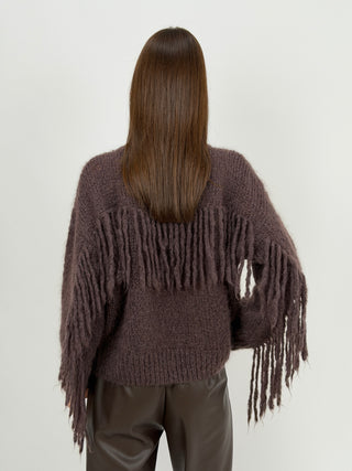 Maglione in Mohair con Frange Marrone