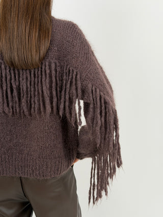 Maglione in Mohair con Frange Marrone