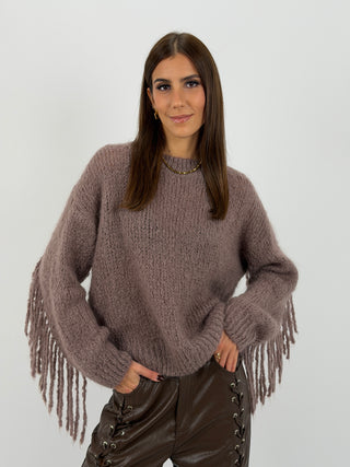 Maglione in Mohair con Frange Mocha Mousse
