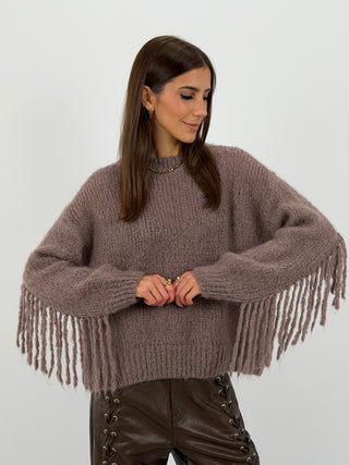 Maglione in Mohair con Frange Mocha Mousse