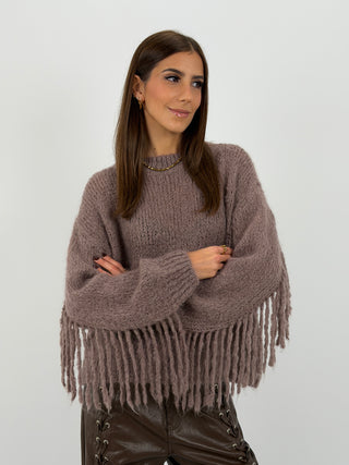 Maglione in Mohair con Frange Mocha Mousse