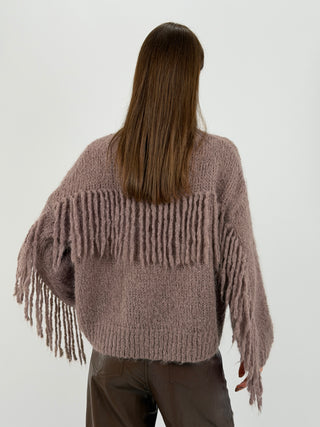 Maglione in Mohair con Frange Mocha Mousse