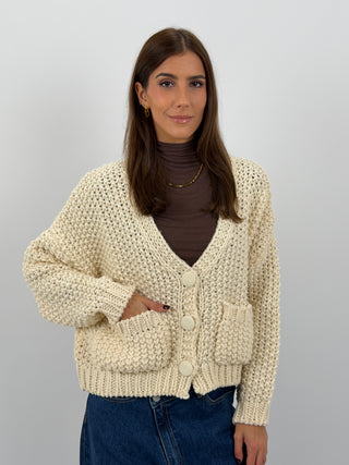 Cardigan Lavorato con Tasche Burro