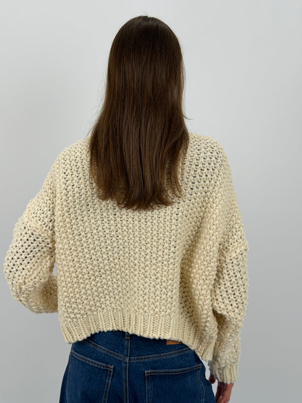 Cardigan Lavorato con Tasche Burro