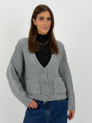 Cardigan Lavorato con Tasche Grigio