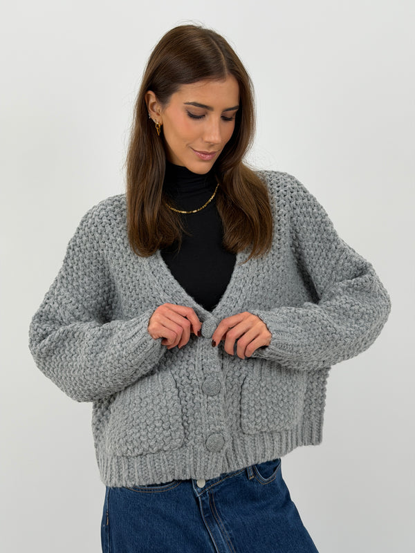 Cardigan Lavorato con Tasche Grigio