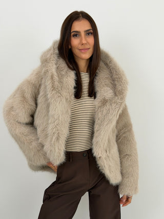 Pelliccia Ampia con Cappuccio Chamonix Beige