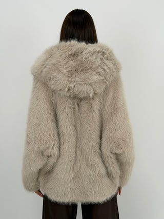 Pelliccia Ampia con Cappuccio Chamonix Beige