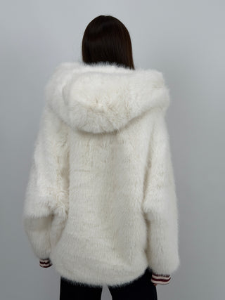 Pelliccia Ampia con Cappuccio Chamonix Bianca