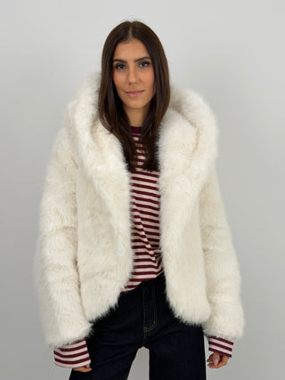 Pelliccia Ampia con Cappuccio Chamonix Bianca