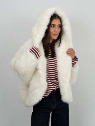 Pelliccia Ampia con Cappuccio Chamonix Bianca