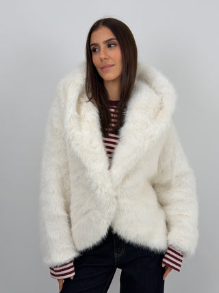 Pelliccia Ampia con Cappuccio Chamonix Bianca