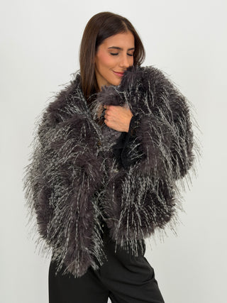 Pelliccia Effetto Piume Antracite