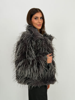 Pelliccia Effetto Piume Antracite