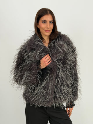 Pelliccia Effetto Piume Antracite