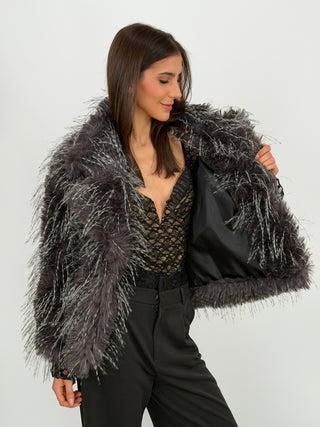 Pelliccia Effetto Piume Antracite