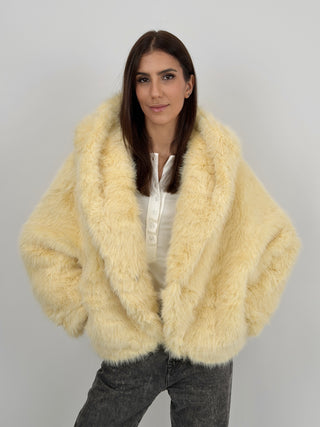 Pelliccia Ampia con Cappuccio Chamonix Giallo Burro