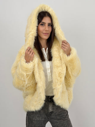 Pelliccia Ampia con Cappuccio Chamonix Giallo Burro