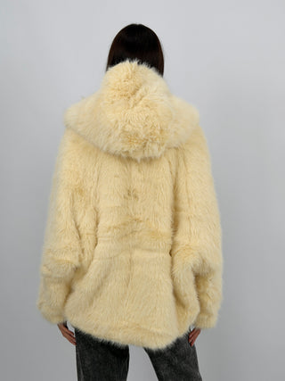 Pelliccia Ampia con Cappuccio Chamonix Giallo Burro