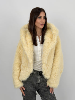 Pelliccia Ampia con Cappuccio Chamonix Giallo Burro
