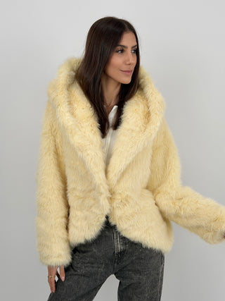 Pelliccia Ampia con Cappuccio Chamonix Giallo Burro