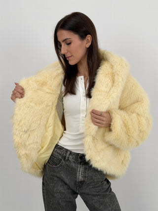 Pelliccia Ampia con Cappuccio Chamonix Giallo Burro