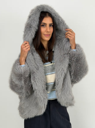 Pelliccia Ampia con Cappuccio Chamonix Grigia